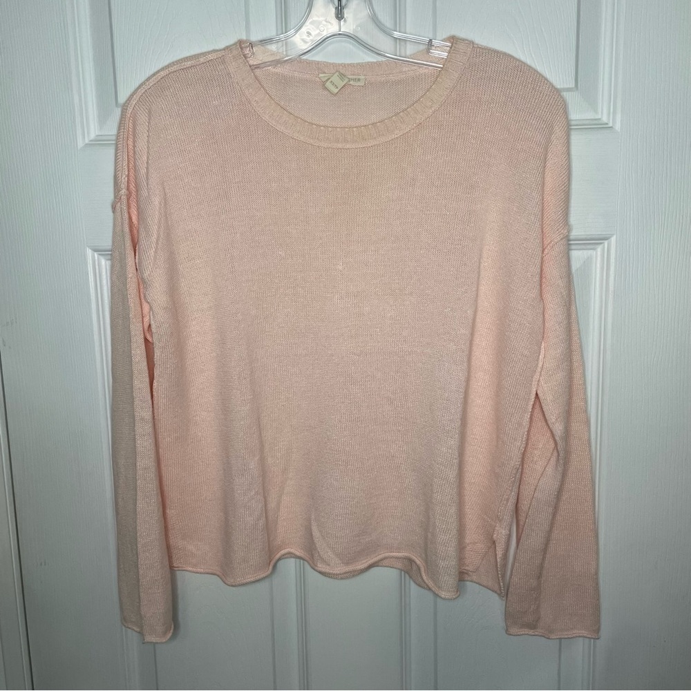 Eileen Fisher 100% Organic Linen Light Pink Crewneck Pullover Sweater XS